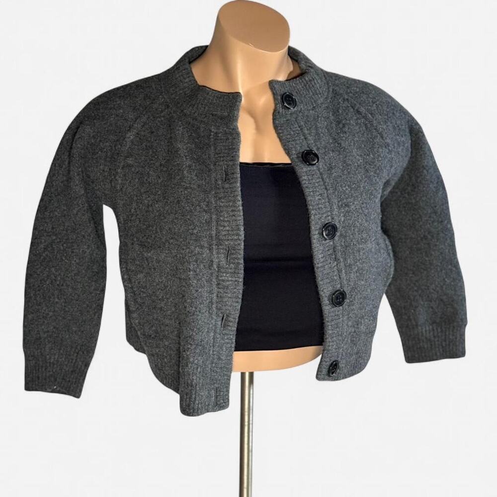 Jones New York Collection Gray Merino Wool Cardigan Button-Up Sweater